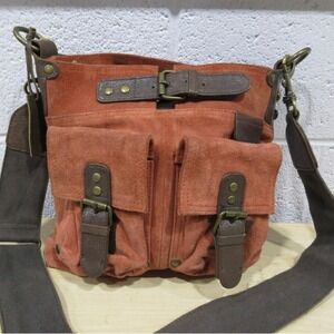 Anthropologie Mo & Co Rust Orange Suede Crossbody Bag EUC